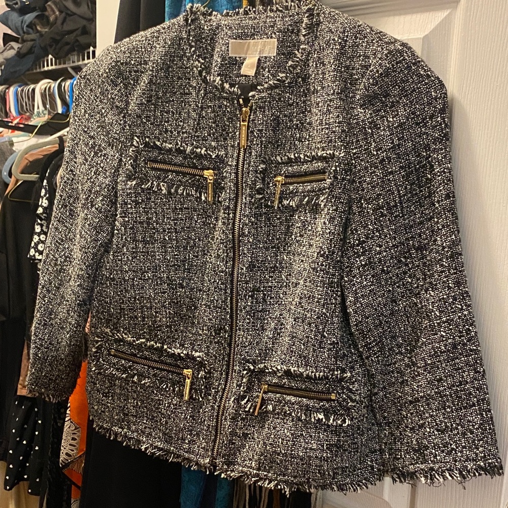 MICHAEL Michael Kors Black and White Textured Blazer